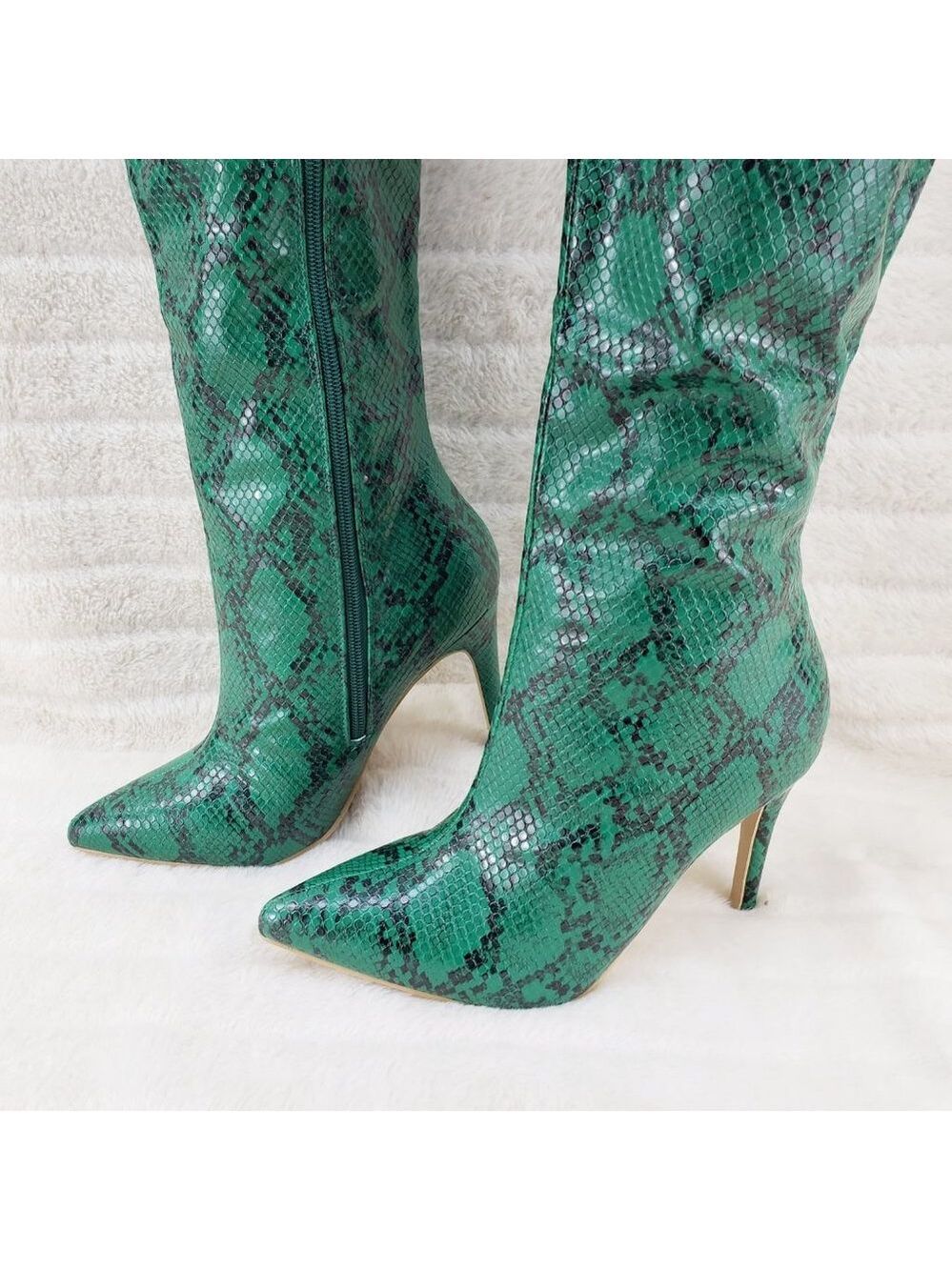 Jade Snake Wide Top Sexy Thigh High Heel Boots - Picture 6 of 11